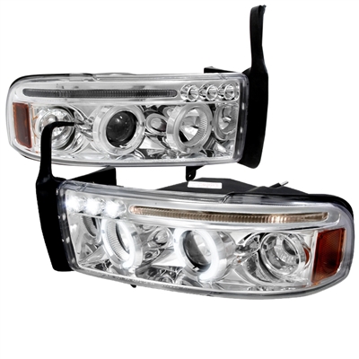 1994 - 2002 Dodge Ram 2500 Projector LED Halo Headlights - Chrome