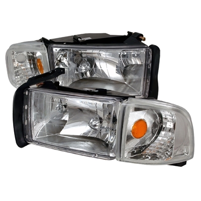 1994 - 2002 Dodge Ram 3500 Crystal Headlights + Corner Lights - Chrome