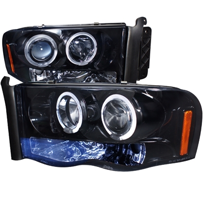 2003 - 2005 Dodge Ram 3500 Projector LED Halo Headlights - Black/Smoke