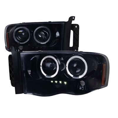 2003 - 2005 Dodge Ram 3500 Projector LED Halo Headlights - Black/Smoke