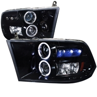 2010 - 2018 Dodge Ram 3500 Projector LED Halo Headlights - Black/Smoke