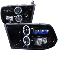 2019 - 2024 Dodge Ram 1500 Classic Projector LED Halo Headlights - Black/Smoke