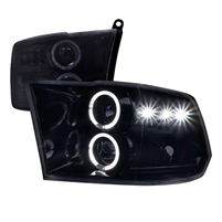 2010 - 2018 Dodge Ram 3500 Projector LED Halo Headlights - Black/Smoke