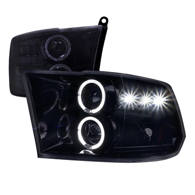 2010 - 2018 Dodge Ram 3500 Projector LED Halo Headlights - Black/Smoke