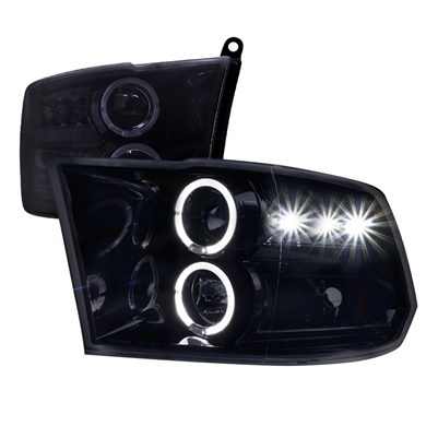 2019 - 2024 Dodge Ram 1500 Classic Projector LED Halo Headlights - Black/Smoke