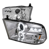 2010 - 2018 Dodge Ram 3500 Projector LED Halo Headlights - Chrome