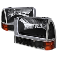 1999 - 2004 Ford F-350 Euro Style Headlights + Corner Lights - Black