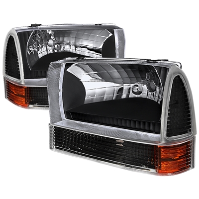 1999 - 2004 Ford F-350 Euro Style Headlights + Corner Lights - Black