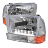1999 - 2004 Ford F-450 Euro Style Headlights + Corner Lights - Chrome