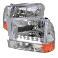 1999 - 2004 Ford F-450 Euro Style Headlights + Corner Lights - Chrome