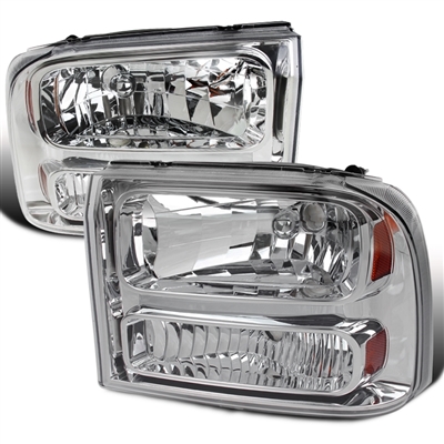1999 - 2004 F-450 Duty 1PC Euro Style Headlights - Chrome