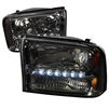 1999 - 2004 Ford F-350 1PC Euro Style DRL Headlights - Smoke