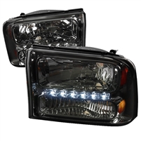 1999 - 2004 Ford F-350 1PC Euro Style DRL Headlights - Smoke