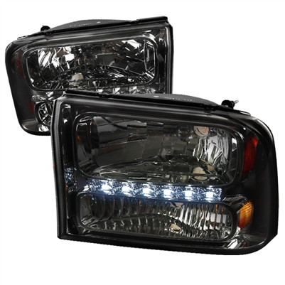 1999 - 2004 Ford F-350 1PC Euro Style DRL Headlights - Smoke