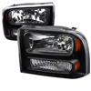 1999 - 2004 Ford F-350 1PC Euro Style Headlights - Black