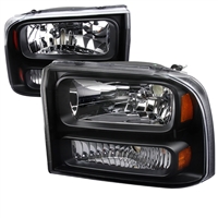 1999 - 2004 Ford F-450 1PC Euro Style Headlights - Black