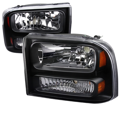 1999 - 2004 Ford F-550 1PC Euro Style Headlights - Black