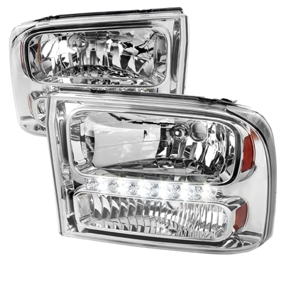 1999 - 2004 Ford F-450 1PC Euro Style DRL Headlights - Chrome