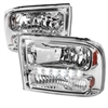 1999 - 2004 Ford F-550 1PC Euro Style DRL Headlights - Chrome