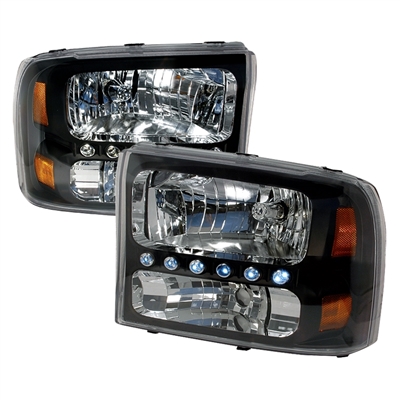 1999 - 2004 Ford F-3501PC Crystal DRL Headlights - Black