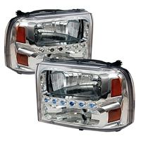 1999 - 2004 Ford F-350 1PC Crystal DRL Headlights - Chrome