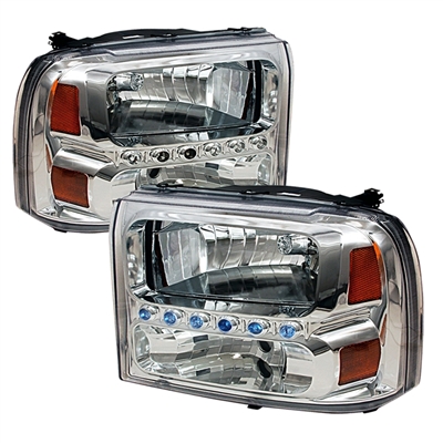 1999 - 2004 Ford F-450 1PC Crystal DRL Headlights - Chrome
