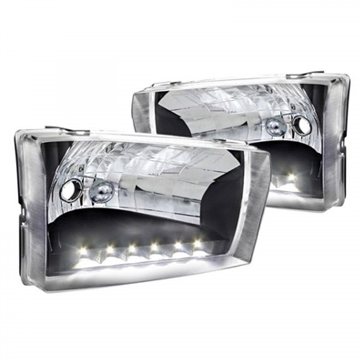 1999 - 2004 Ford F-350 Euro Style DRL Headlights - Black