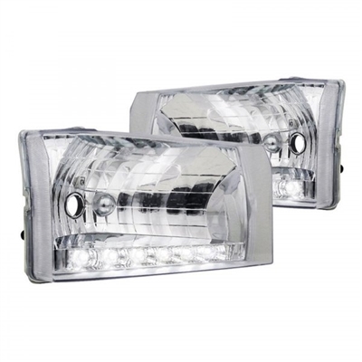 1999 - 2004 Ford F-450 Crystal DRL Headlights - Chrome