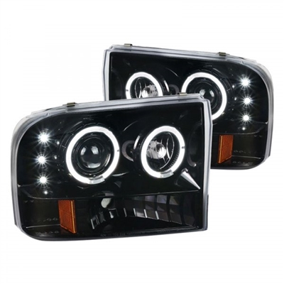1999 - 2004 Ford F-450 Projector LED Halo Headlights - Gloss Black