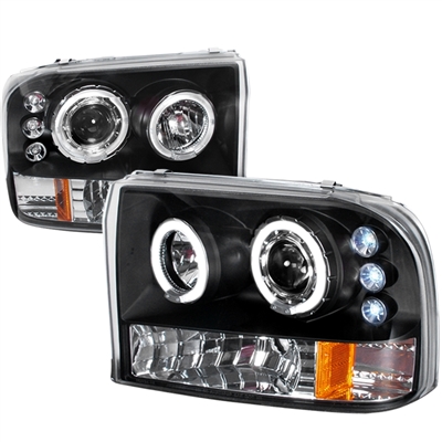 1999 - 2004 Ford F-550 Projector LED Halo Headlights - Black