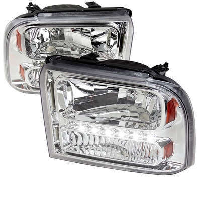 2005 - 2007 Ford F-350 Euro Style DRL Headlights - Chrome