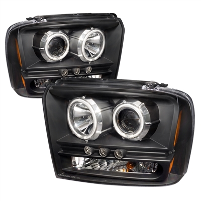 2005 - 2007 Ford F-350 Projector CCFL Halo Headlights - Black