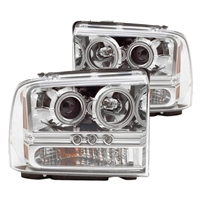 2005 - 2007 Ford F-550 Projector CCFL Halo Headlights - Chrome