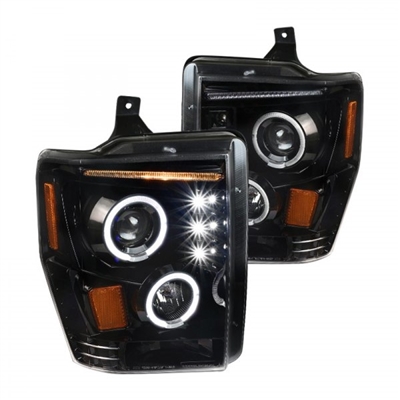 2008 - 2010 Ford F-550 Projector LED Halo Headlights - Black
