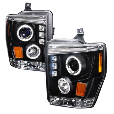 2008 - 2010 Ford F-350 Projector LED Halo Headlights - Black
