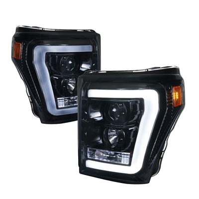 2011 - 2016 Ford F-450 Projector Light Bar DRL Headlights - Black/Smoke