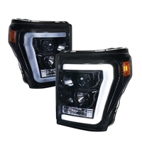 2011 - 2016 Ford F-550 Projector Light Bar DRL Headlights - Black/Smoke