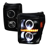 2011 - 2016 Ford F-350 Projector LED Halo Headlights - Black/Smoke