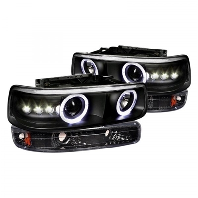 2000 - 2002 Chevy Silverado 2500 Projector LED Halo Headlights + Bumper Lights - Black