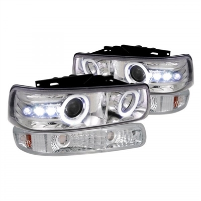 2000 - 2002 Chevy Silverado 2500 Projector LED Halo Headlights + Bumper Lights - Chrome
