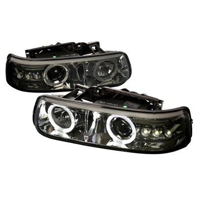 2000 - 2002 Chevy Silverado 2500 Projector LED Halo Headlights - Smoke