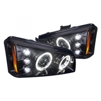 2003 - 2007 Chevy Silverado 3500 Projector LED Halo Headlights - Black/Smoke