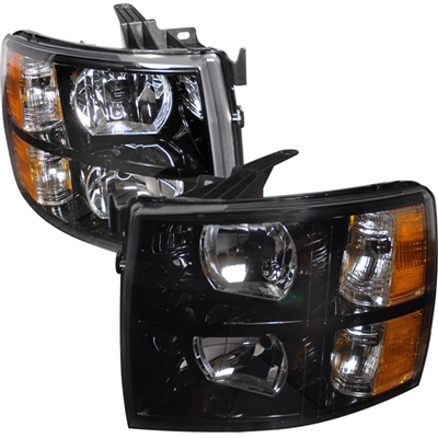 2007 - 2014 Chevy Silverado 3500HD Crystal Headlights - Black