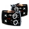 2007 - 2014 Chevy Silverado 3500HD Projector LED Halo Headlights - Gloss Black