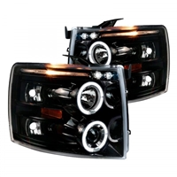 2007 - 2014 Chevy Silverado 3500HD Projector LED Halo Headlights - Gloss Black