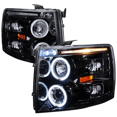 2007 - 2014 Chevy Silverado 3500HD Projector LED Halo Headlights - Black/Smoke