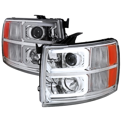 2007 - 2014 Chevy Silverado 3500HD Projector Light Bar DRL Headlights - Chrome