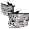 2007 - 2014 Chevy Silverado 3500HD Projector LED Halo Headlights - Chrome