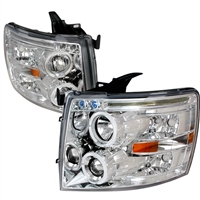 2007 - 2014 Chevy Silverado 3500HD Projector LED Halo Headlights - Chrome