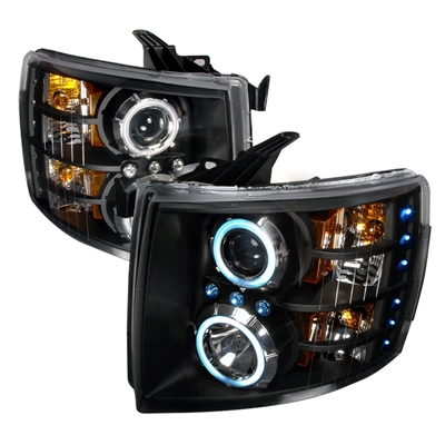 2007 - 2014 Chevy Silverado 3500HD Projector CCFL Halo Headlights - Black